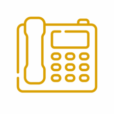 Icône stylisée d’un téléphone fixe en jaune, représentant les coordonnées de contact