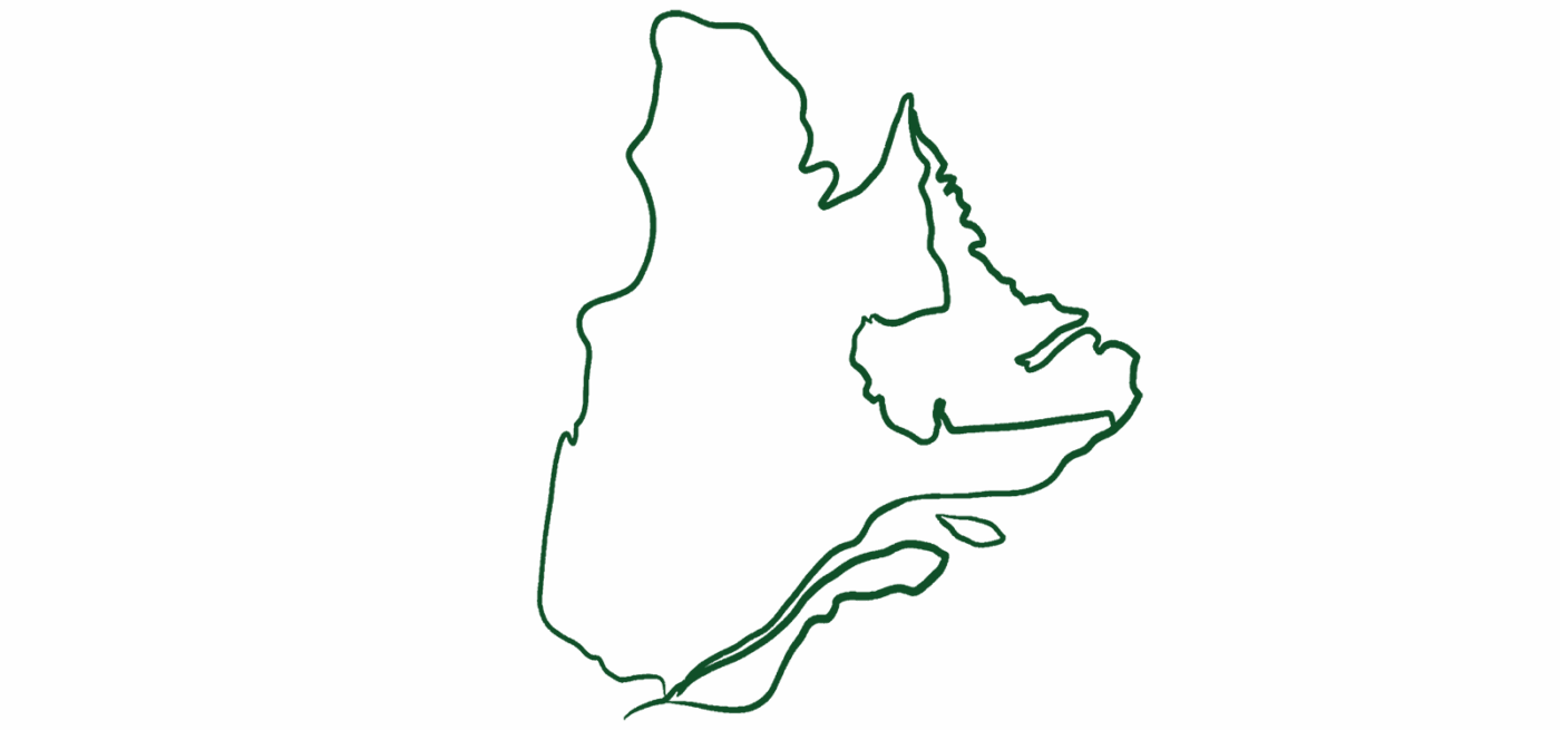 Illustration minimaliste en ligne continue représentant la carte de la province de Québec.