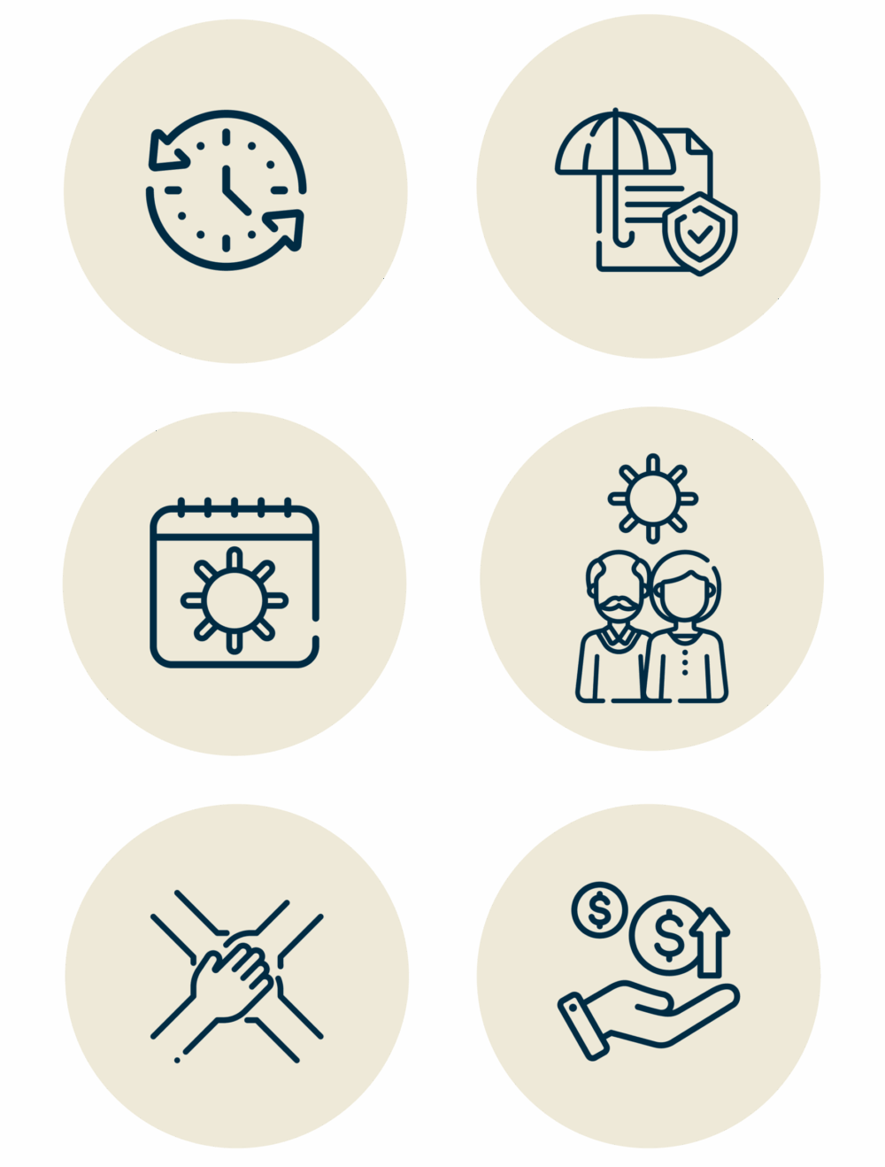 Icônes illustrant les avantages sociaux offerts par le RCAAQ.